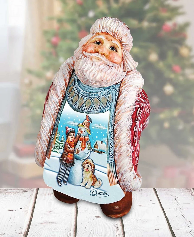 G.DeBrekht Scenic Santa with Child and Dog Making Snowman Figurine
