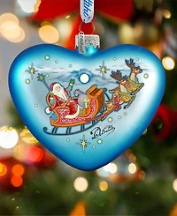 G.DeBrekht Santa on His Way Hart Glass Ornament