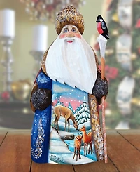 G.DeBrekht Woodcarved and Hand Painted Santa Deer Crossing Santa Figurine