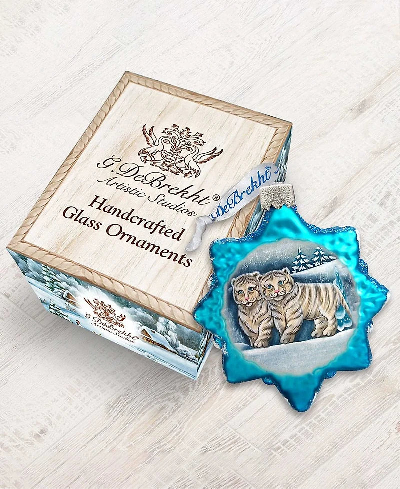 G.DeBrekht Santa White Tiger Cubs Glass Ornament