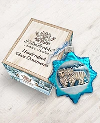 G.DeBrekht Santa White Tiger Cubs Glass Ornament