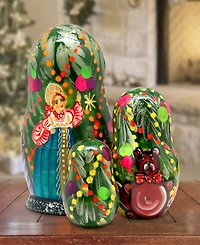 G.DeBrekht Christmas Tree and Snowmaiden 3-Piece Russian Matryoshka Nested Dolls Set