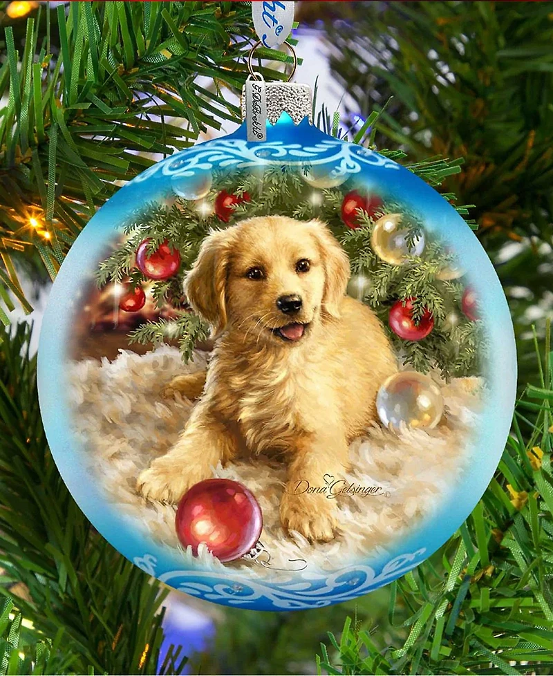 G.DeBrekht Christmas Puppy Glass Ornament by Dona Gelsinger