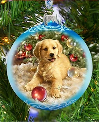 G.DeBrekht Christmas Puppy Glass Ornament by Dona Gelsinger