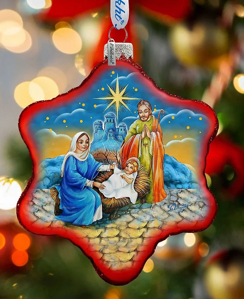 G.DeBrekht Holy Family Snowflake Limited Edition Scenic Hand Painted Glass Ornament