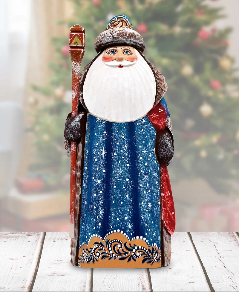 G.DeBrekht Woodcarved and Hand Painted Santa Twinkle-Yuletide Blue Santa Figurine