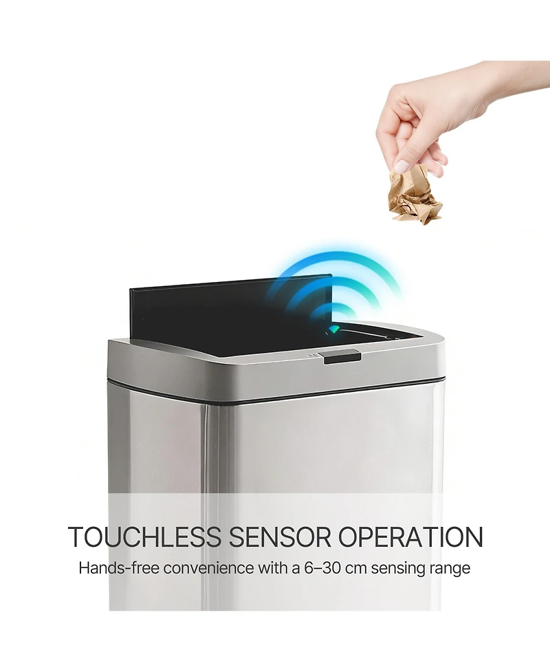 Mega Casa 50L / 13 Gallon Butterfly Lid Stainless Steel Touchless Sensor Trash Can with Silent Close for Kitchen