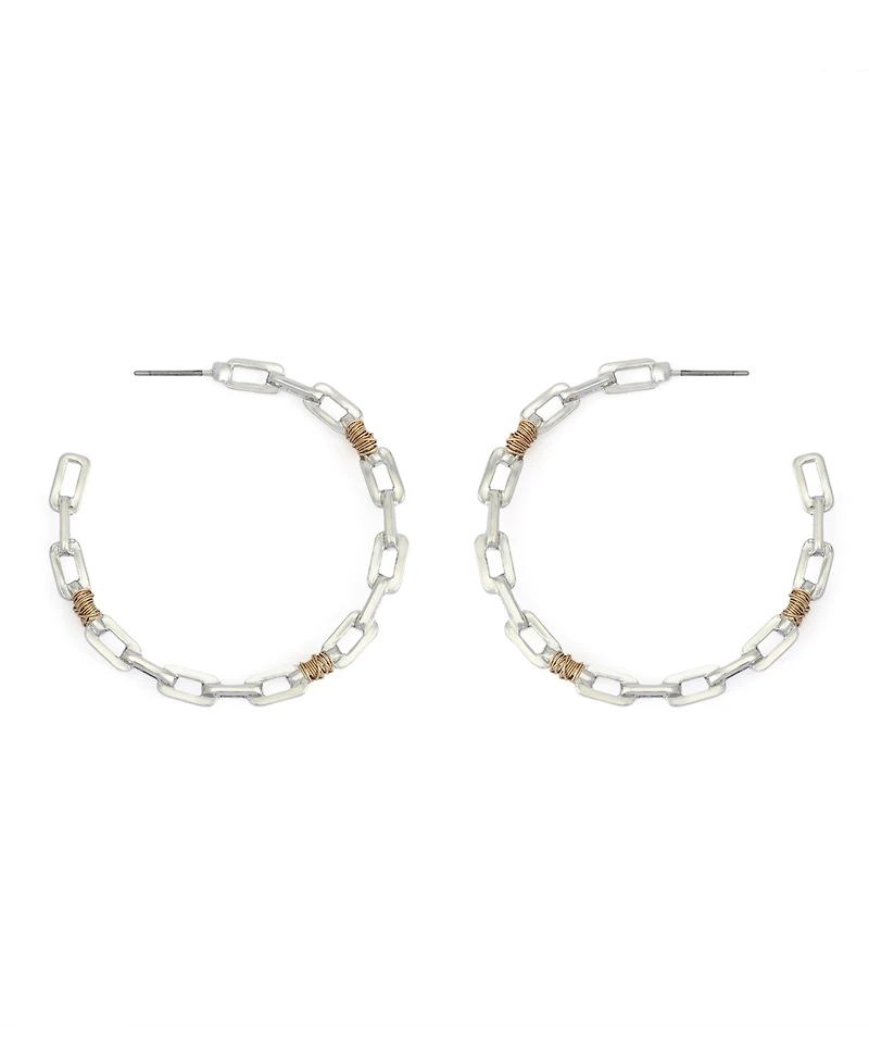 Robert Lee Morris Soho Two-Tone Paper Clip Frozen Chain Large Hoop Earrings
