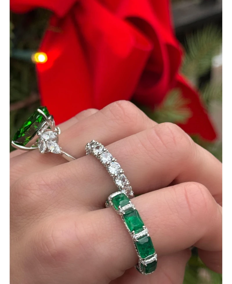 Suzy Levian Gala Collection Sterling Emerald-Cut Cubic Zirconia Pave U-Shape Eternity Band Ring