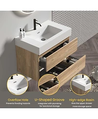 Sillysis Mid-Century Modern Bathroom Vanity with Oak Grille Double Drawers