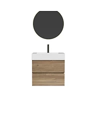 Sillysis Mid-Century Modern Bathroom Vanity with Oak Grille Double Drawers