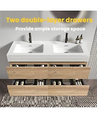Sillysis Mid-Century Modern Bathroom Vanity with Oak Grille Double Drawers