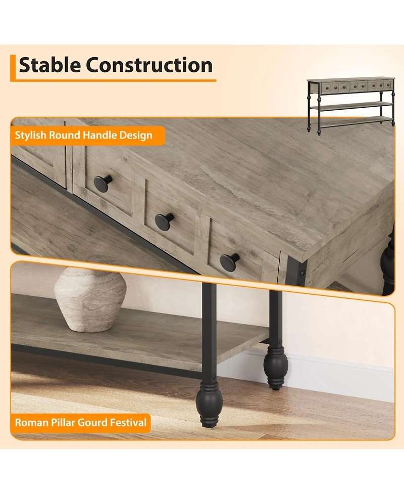 gaomon 53" 3-Tier 3-Drawer Console Sofa Table (Hallway/Living Room