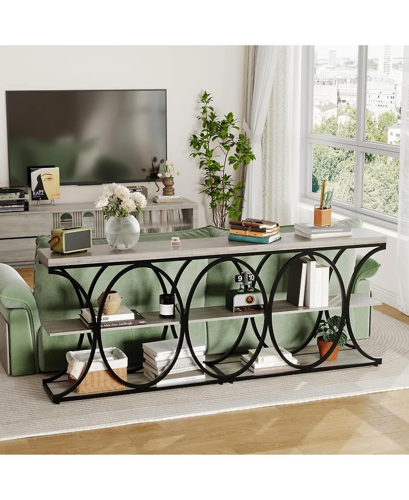 gaomon Narrow Entryway Table Tier Console Sofa Table with Open Storage Shelf, Oval Metal Frame, Home Accent Tables for Living Room