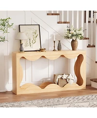 gaomon 63 Inch Farmhouse Scalloped Console Table for Entryway, Narrow Wood Sofa Table Behind Couch with Storage, Rustic Hallway Furniture