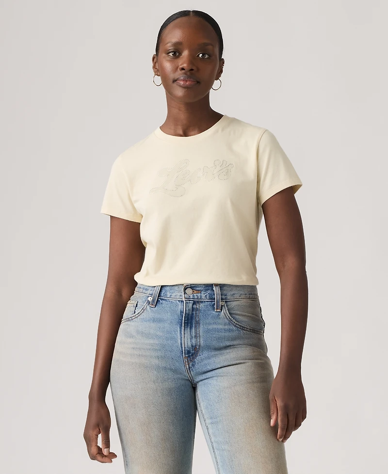 Levi's Women's Rhinestone Perfect Graphic Logo Cotton T-Shirt