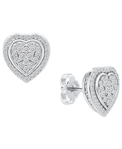 Diamond Heart Cluster Stud Earrings (1/2 ct. t.w.) in Sterling Silver