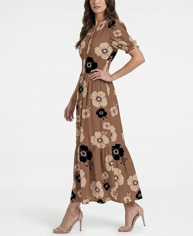 Taylor Women's Floral Print Puff-Sleeve Collared Polyester Shirt Dress