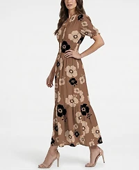 Taylor Women's Floral Print Puff-Sleeve Collared Polyester Shirt Dress