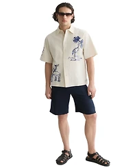 Scotch & Soda Men's Delfts Blauw Artwork Camp Collar Shirt