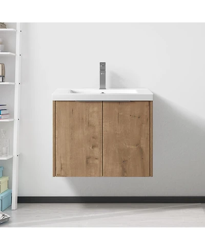 Sillysis Floating Bathroom Vanity with Resin Sink, Modern Plywood Cabinet