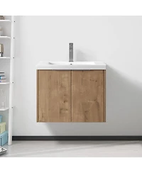Sillysis Floating Bathroom Vanity with Resin Sink, Modern Plywood Cabinet