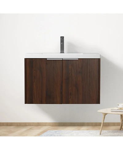 Sillysis Floating Bathroom Vanity with Resin Sink, Modern Plywood Cabinet
