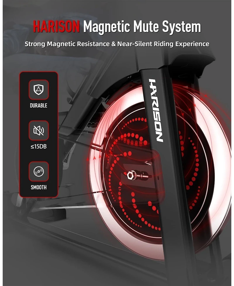 Harison Adjustable Magnetic Exercise Bike for Home, 380 lbs Capacity with App