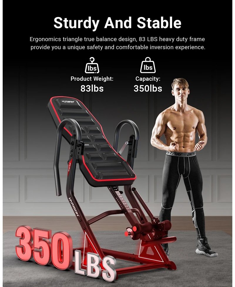 Harison Heavy Duty Inversion Table for Back Pain Relief, 350 Lbs Capacity (Hrm-407)