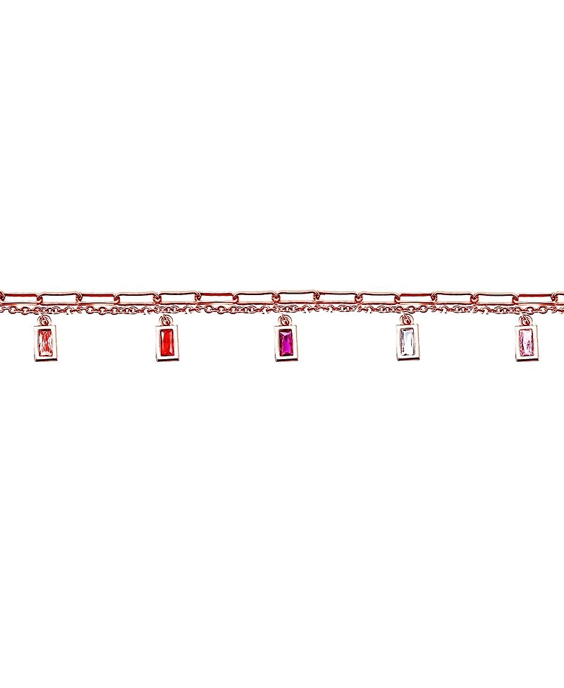 GiGiGirl 14k Gold Plated with Rainbow Multi-Color Cubic Zirconia Adjustable Birthstone Charm Bracelet