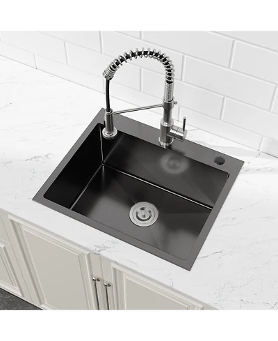 Busdays 23 x 19 Inch Stainless Steel Kitchen Sink Single Bowl Undermount Handmade with Us Standard Drain and Hook