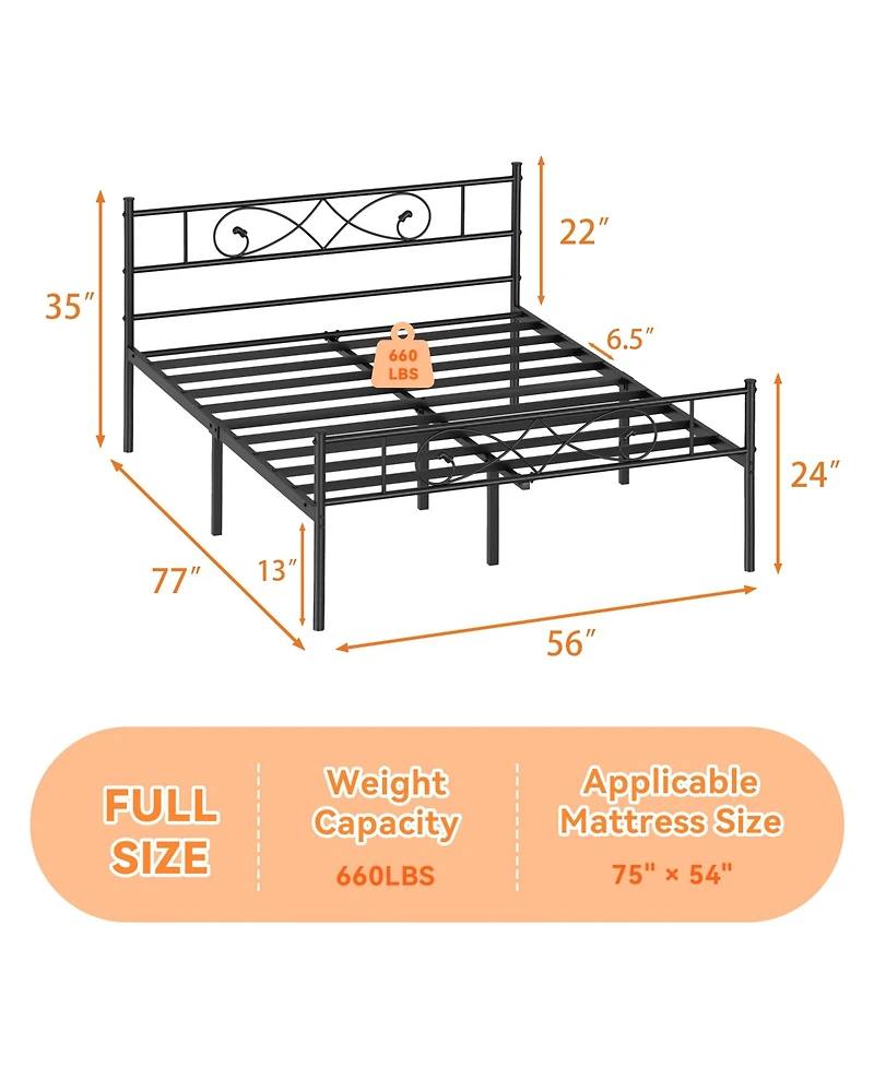 Homfan Metal Platform Bed Frame with Decorative Headboard and Footboard, Underbed Storage, Box Spring Not Required