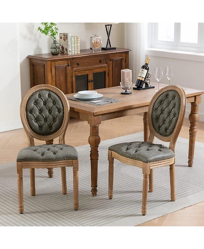 sumyeg French Style Solid Wood Frame Dining Chair with Pu Leather Upholstery and Nailhead Trim Set of 2