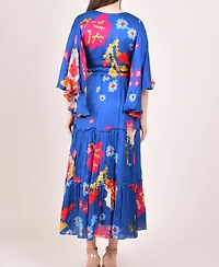 Raas Women's Blue Angel Sleeves Ruffle Maxi Sundress