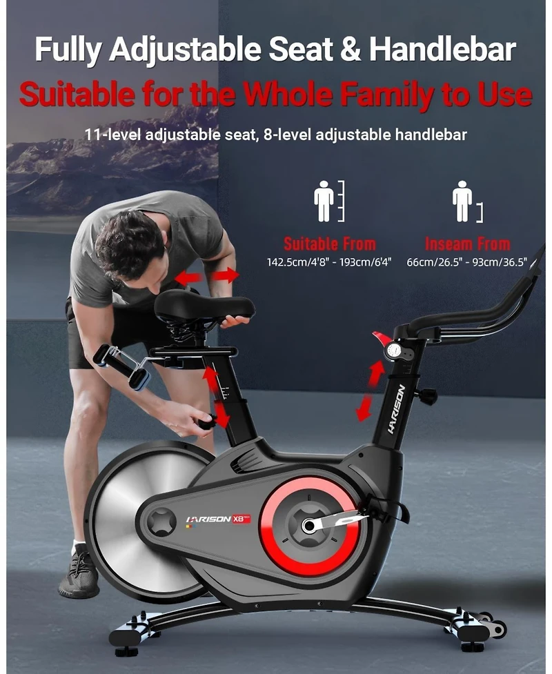 Harison Semi-Commercial Exercise Bike, 400 lbs Capacity, Magnetic with Bluetooth (Hrm-X8)