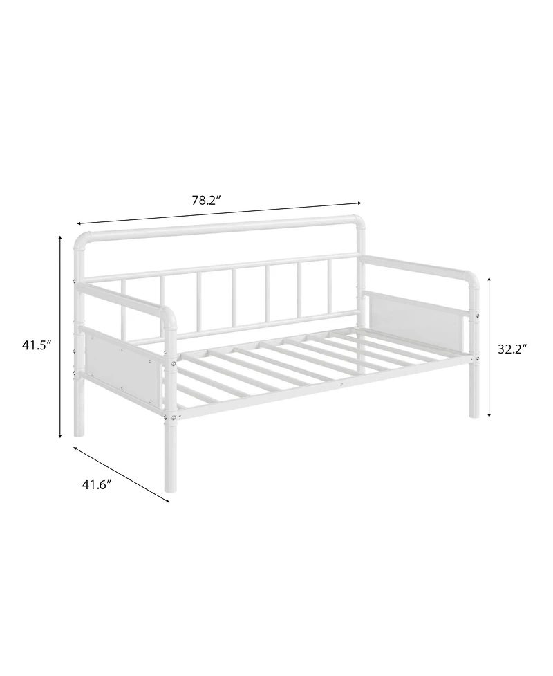 Homfan Twin Metal Daybed Frame with Metal Slats, Round Armrests and Underbed Storage, 78.2 x 41.6 x 41.5