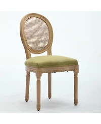 sumyeg French Style Solid Wood Frame Dining Chair with Linen Fabric Rattan Back Set of 2