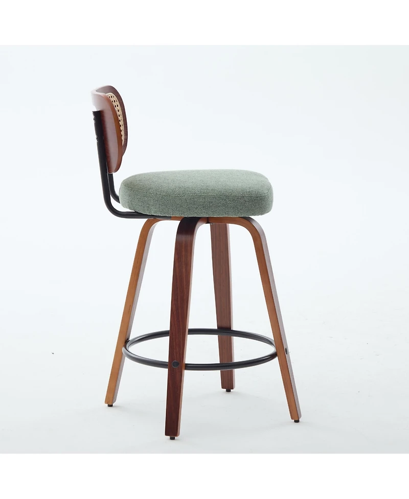 sumyeg 26 Inch Counter Height Swivel Bar Stools with Rattan Back and Upholstered Seat Set of 3