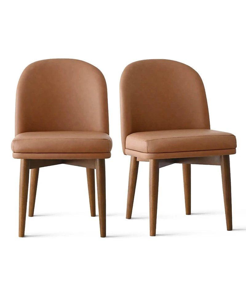 Maison Boucle Faux Leather Upholstered Dining Chairs Set of 2, Walnut Wood Legs