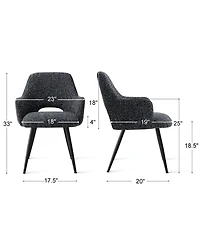 Maison Boucle Set of 2 Upholstered Arm Dining Chairs, Metal Legs, Modern Kitchen