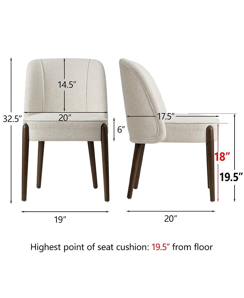 Maison Boucle Soft Fabric Dining Chairs Set of 2, Solid Wood Legs, Thick Seat