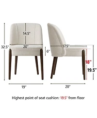 Maison Boucle Soft Fabric Dining Chairs Set of 2, Solid Wood Legs, Thick Seat