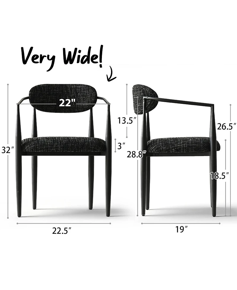Maison Boucle Wide Upholstered Dining Chairs Set of 2, Metal Legs, Modern Armchair