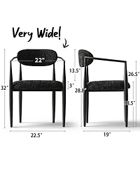 Maison Boucle Wide Upholstered Dining Chairs Set of 2, Metal Legs, Modern Armchair