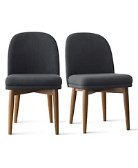 Maison Boucle Linen Blend Upholstered Dining Chairs Set of 2, Walnut Wood Legs