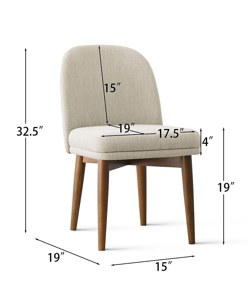 Maison Boucle Linen Blend Upholstered Dining Chairs Set of 2, Walnut Wood Legs