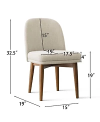 Maison Boucle Linen Blend Upholstered Dining Chairs Set of 2, Walnut Wood Legs
