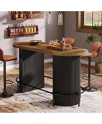 Tribesigns Bar Table, Modern Industrial Counter Height Pub Dining Table with Metal Footrest, Oval Home Bar Unit