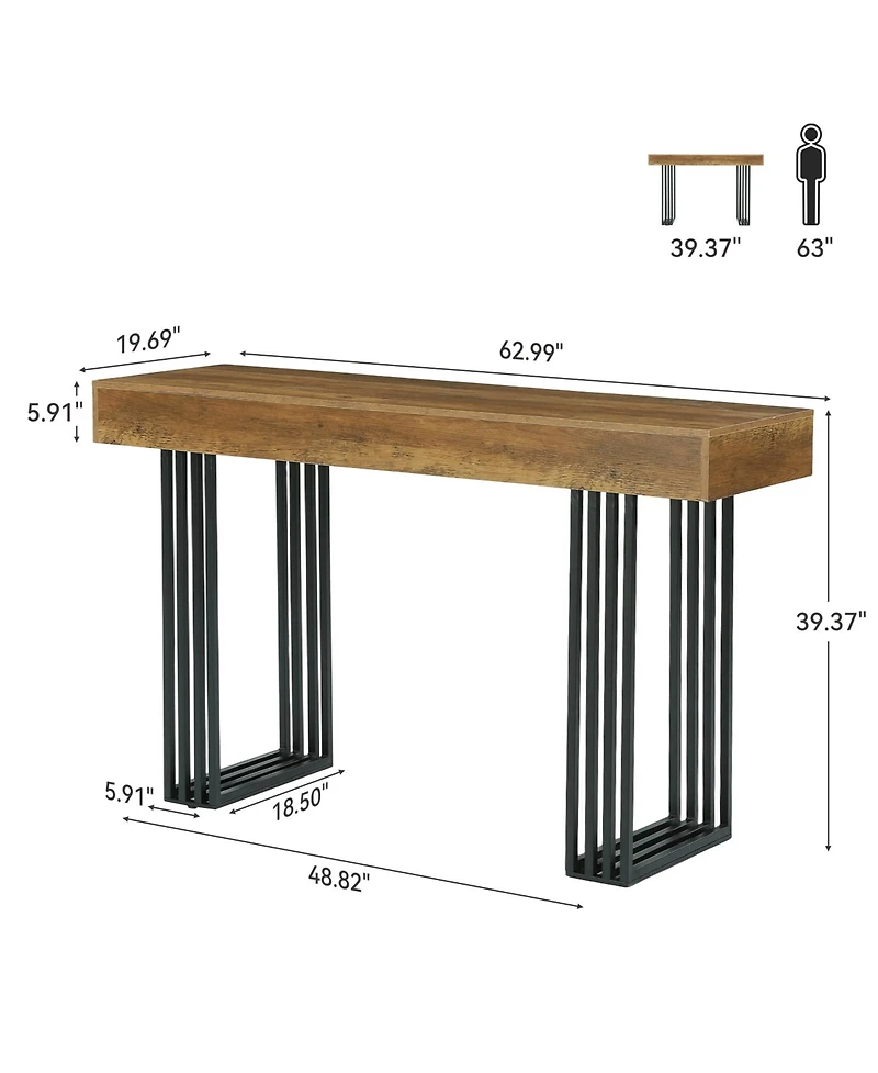 Tribesigns 63" Long Bar Table, 39.37" High Top Pub Table with Metal Frame, Industrial Counter Height Table