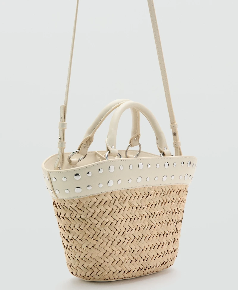 Mango Women's Studs Raffia Handbag